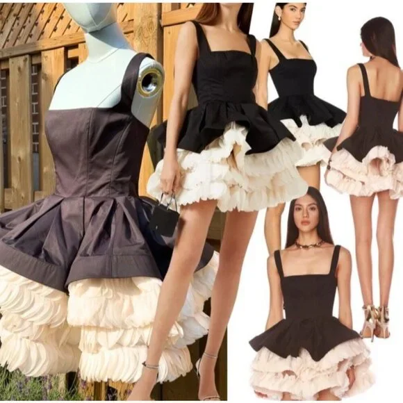 Bronx and Banco Catalina Mini Dress in Black & Beige - Picture 4 of 8